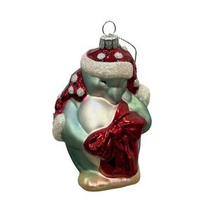 Penguin Blown Glass Ornament Mother Bow 5" Hat Scarf